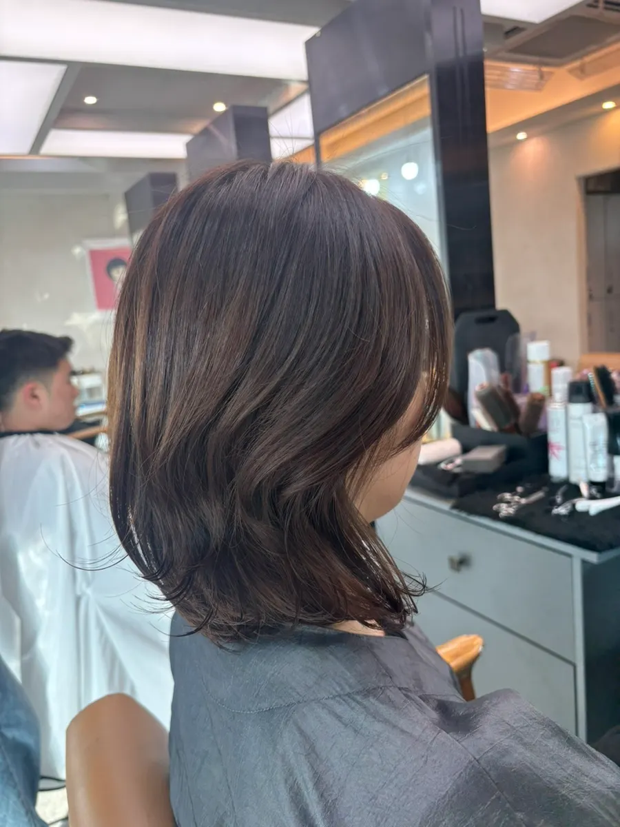 Bob style styled with just a blow-dry, no flat iron