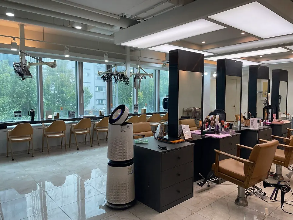 Salon interior with sofa and waiting area