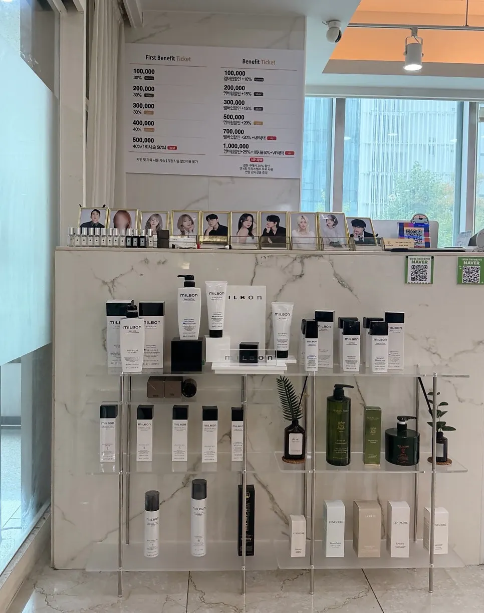 陳列的Milbon等美髮產品