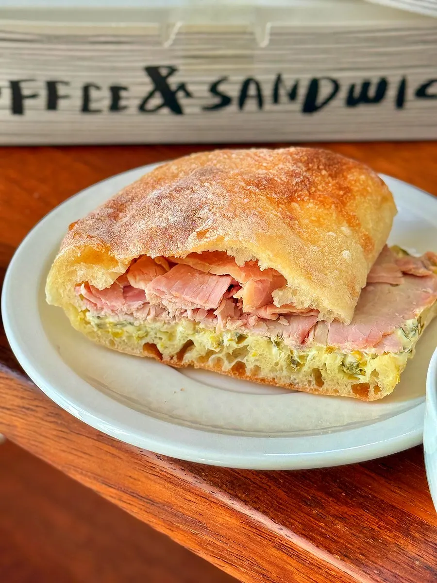 Close-up of ciabatta jambon jalapeño sandwich
