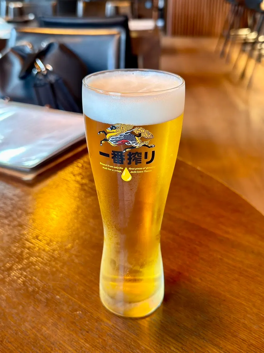 Kirin draft beer and aged sashimi