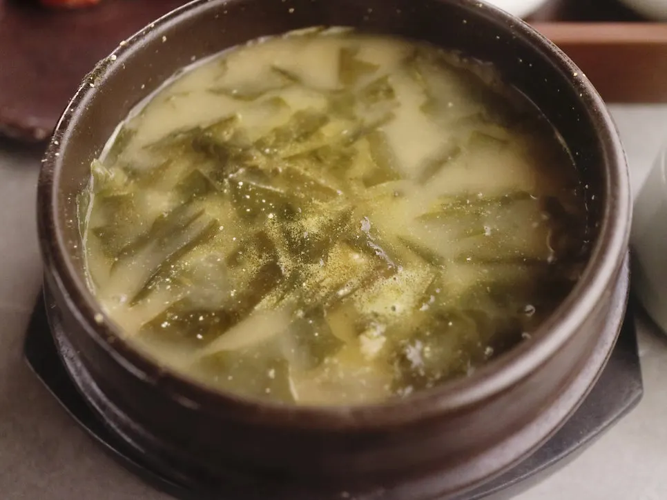 Mild beef seaweed soup in a stone pot