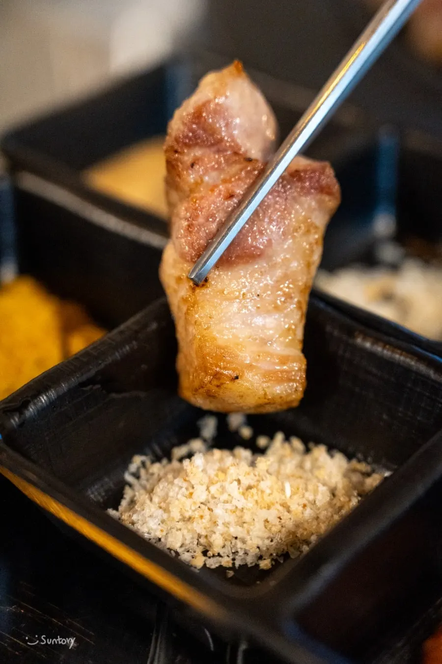 Close-up of thick-cut pork belly