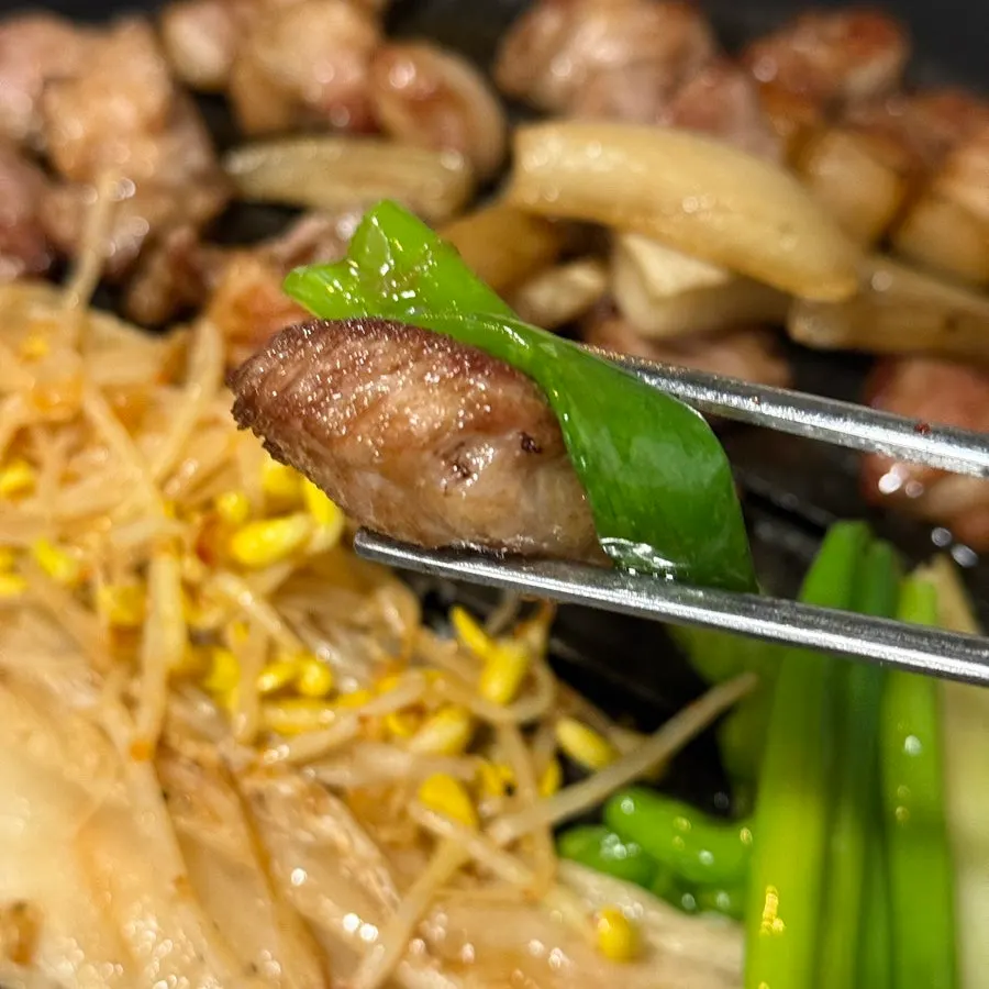 Grilled pork belly with side vegetables