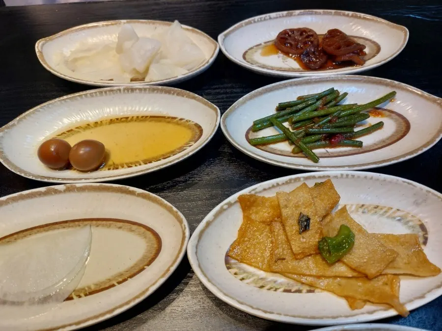 Old-style side dishes served on trays