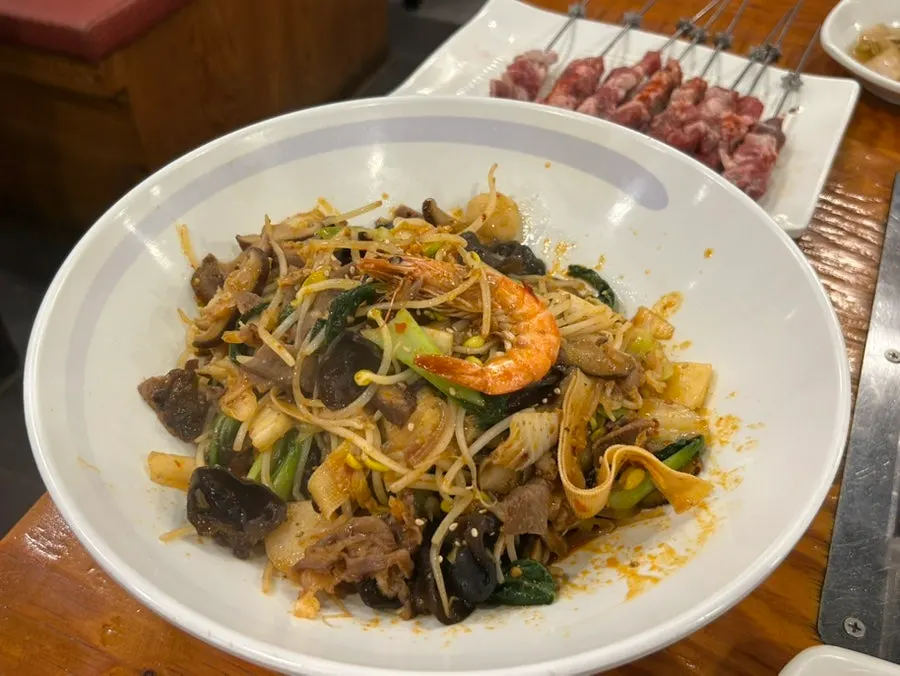 Mala xiangguo served on a large plate