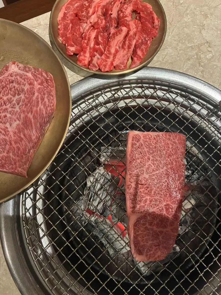 Close-up of grilling hanwoo sirloin