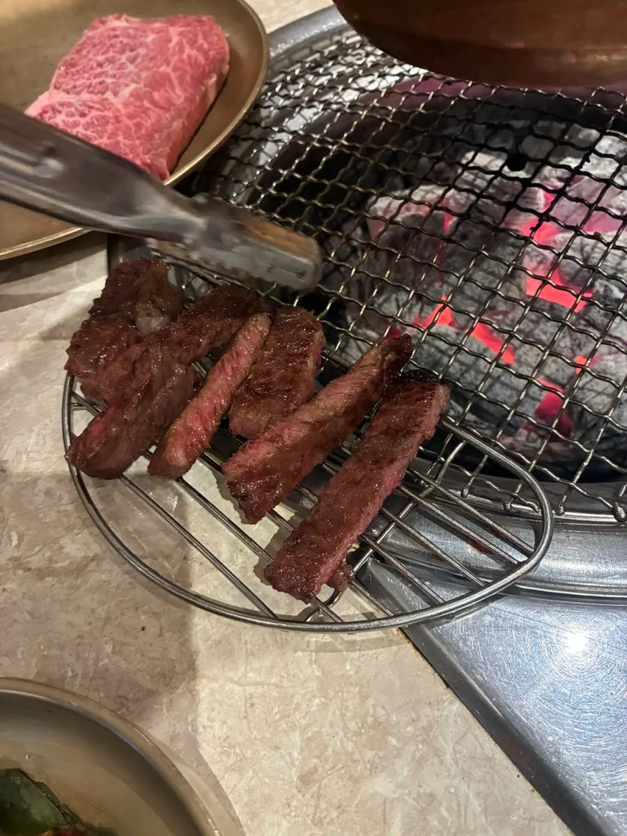 A piece of hanwoo sirloin dipped in salt