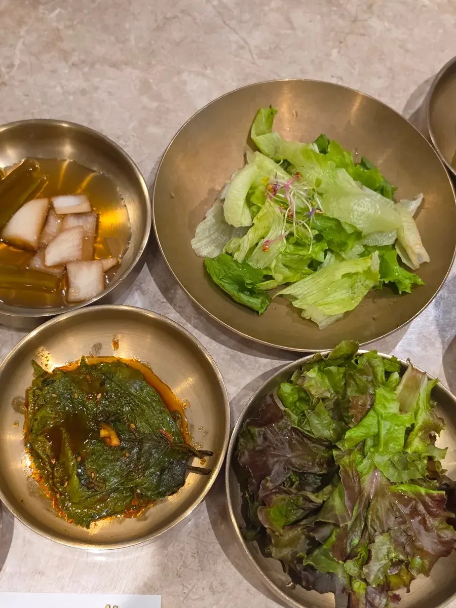 Full spread of side dishes at Hantiok
