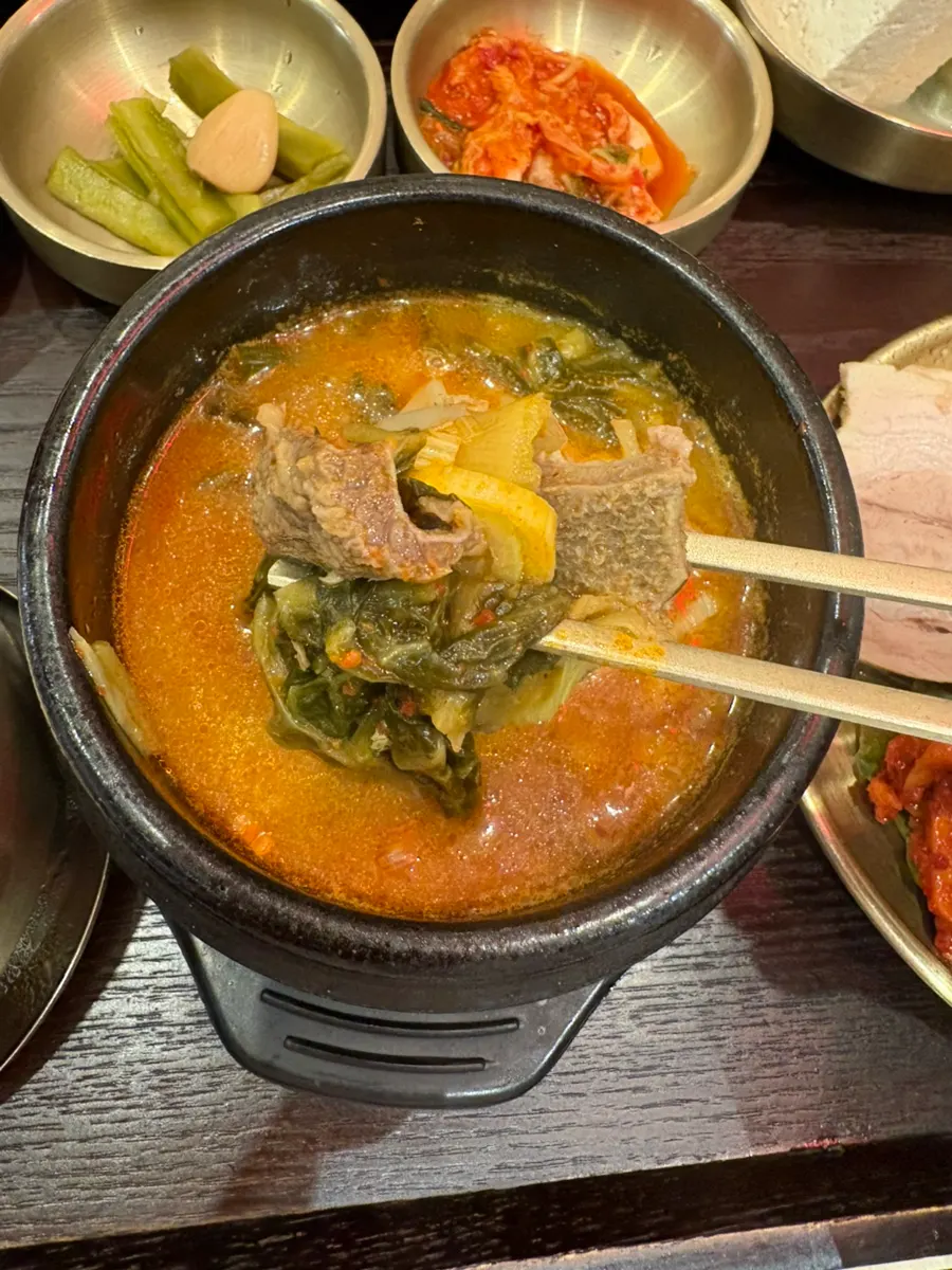 Bowl of soup packed with ugeoji (napa cabbage)