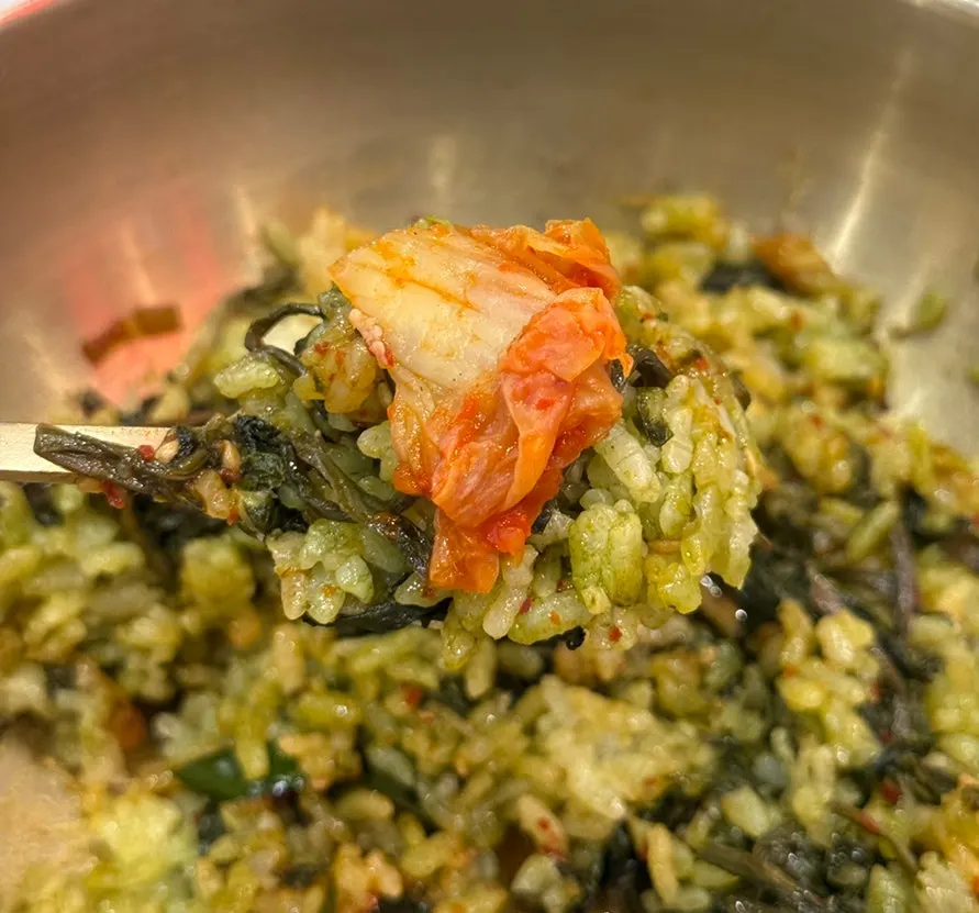 Gondre bibimbap mixed with the sauce