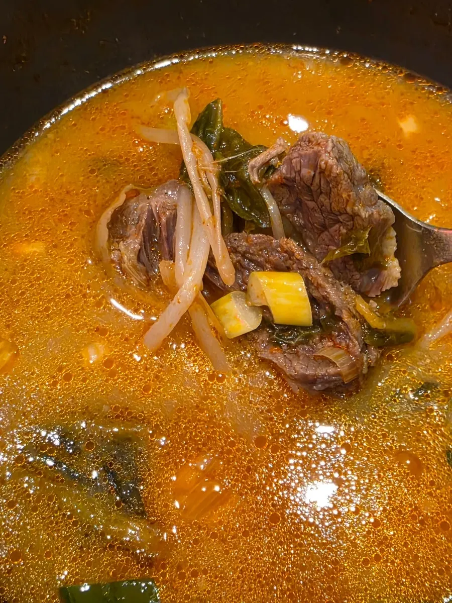 Korean beef pieces in the Andong gukbap
