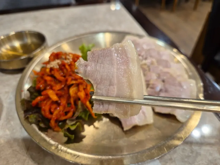 Close-up of tender sliced boiled pork