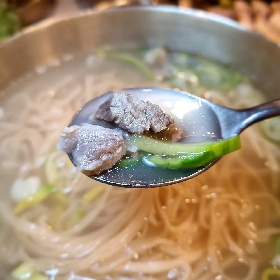 Bits of meat mixed into the Andong guksi