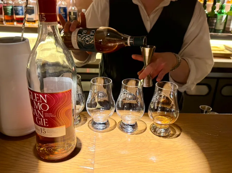 A glass of sherry cask-aged Glenmorangie Lasanta