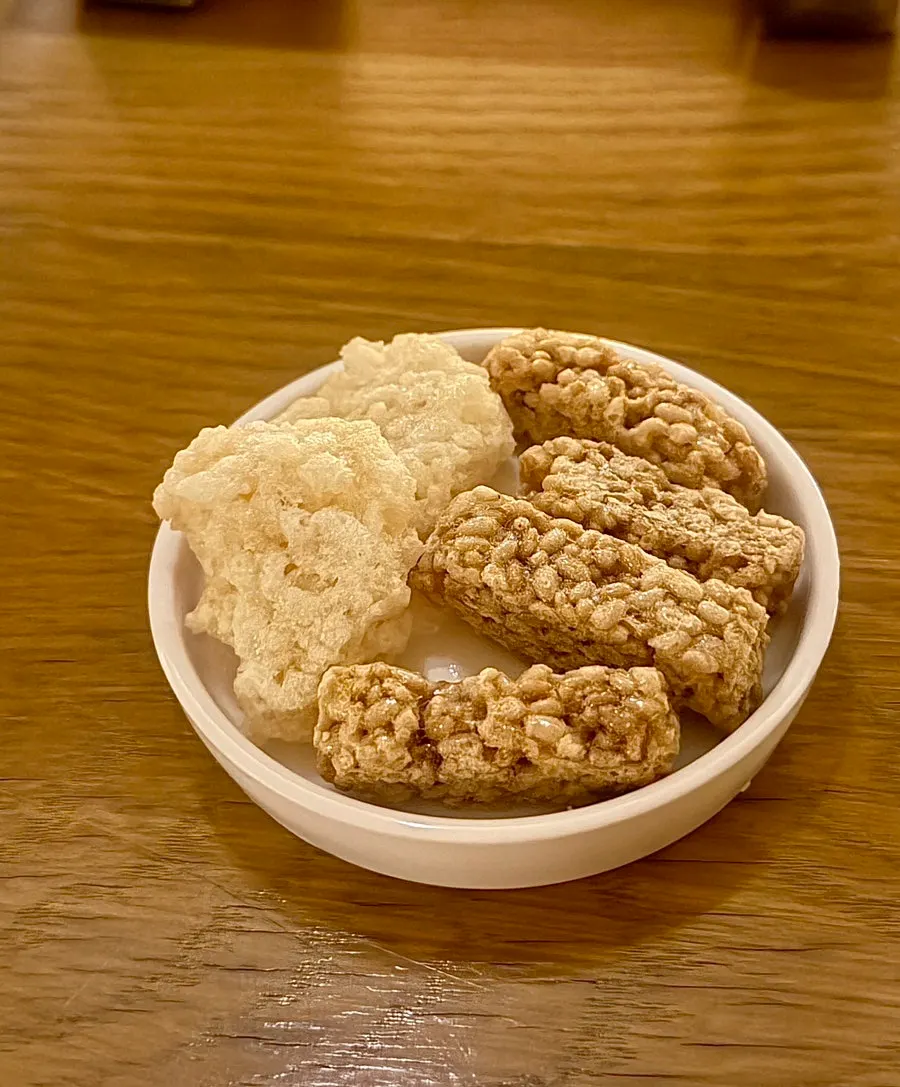 Plating of Korean gangjeong rice puff snacks