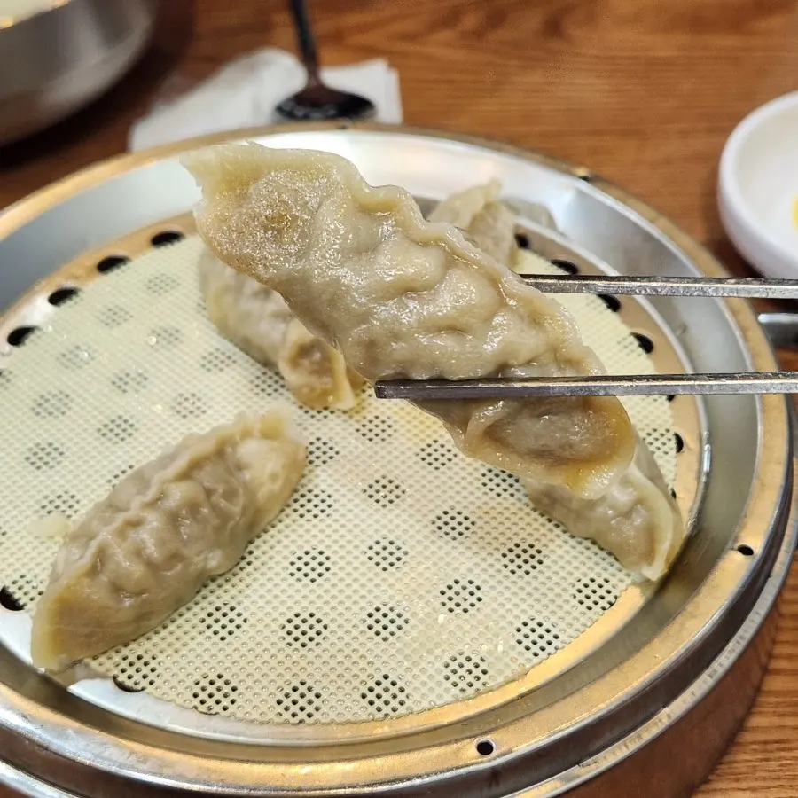 A plate of 6 galbi mandu dumplings