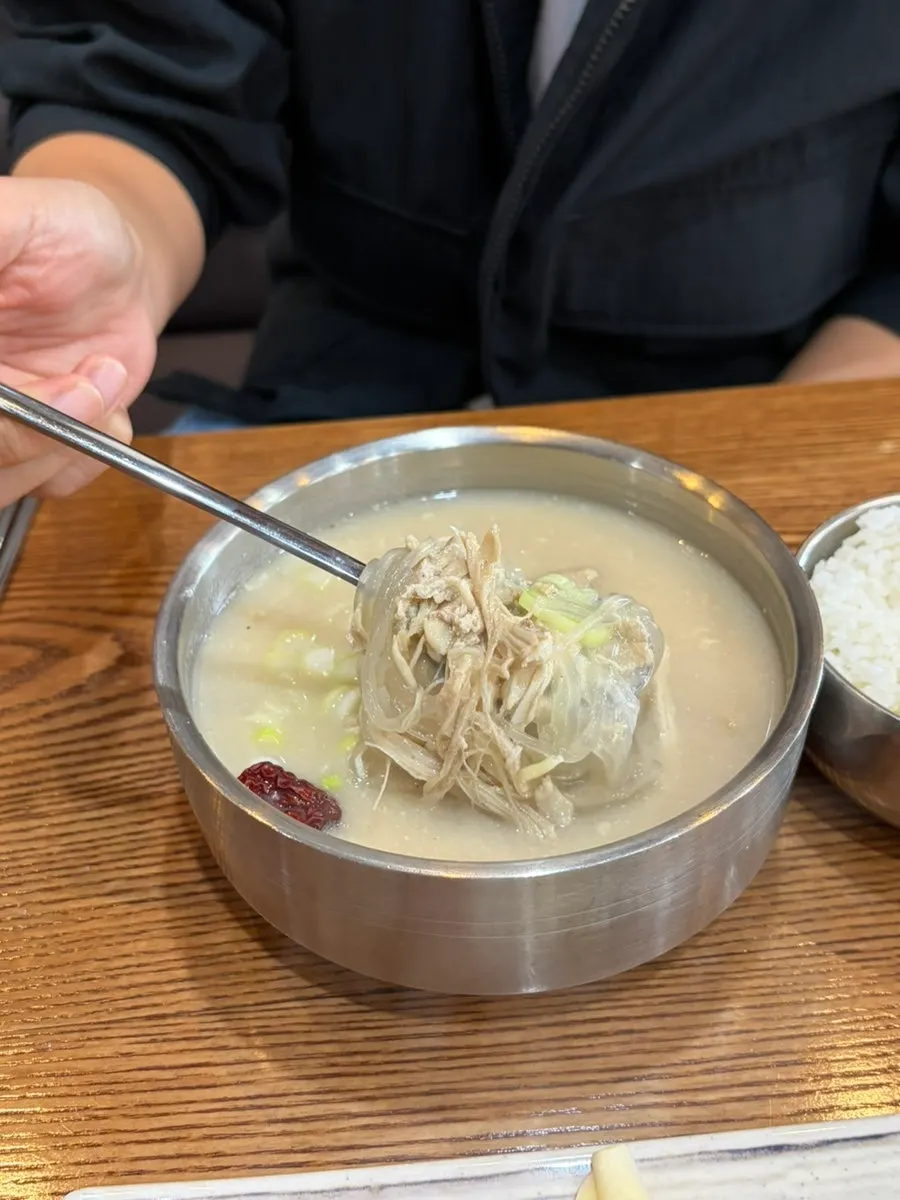 Inside the dak gomtang, with chicken thigh meat and glass noodles
