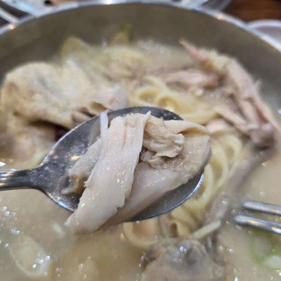 Close-up of the hot chicken broth