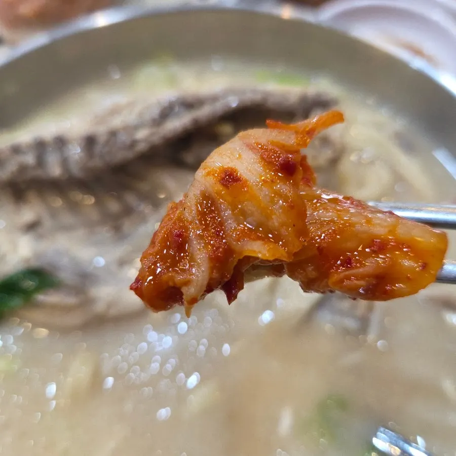 A plate of spicy kimchi from the self-bar