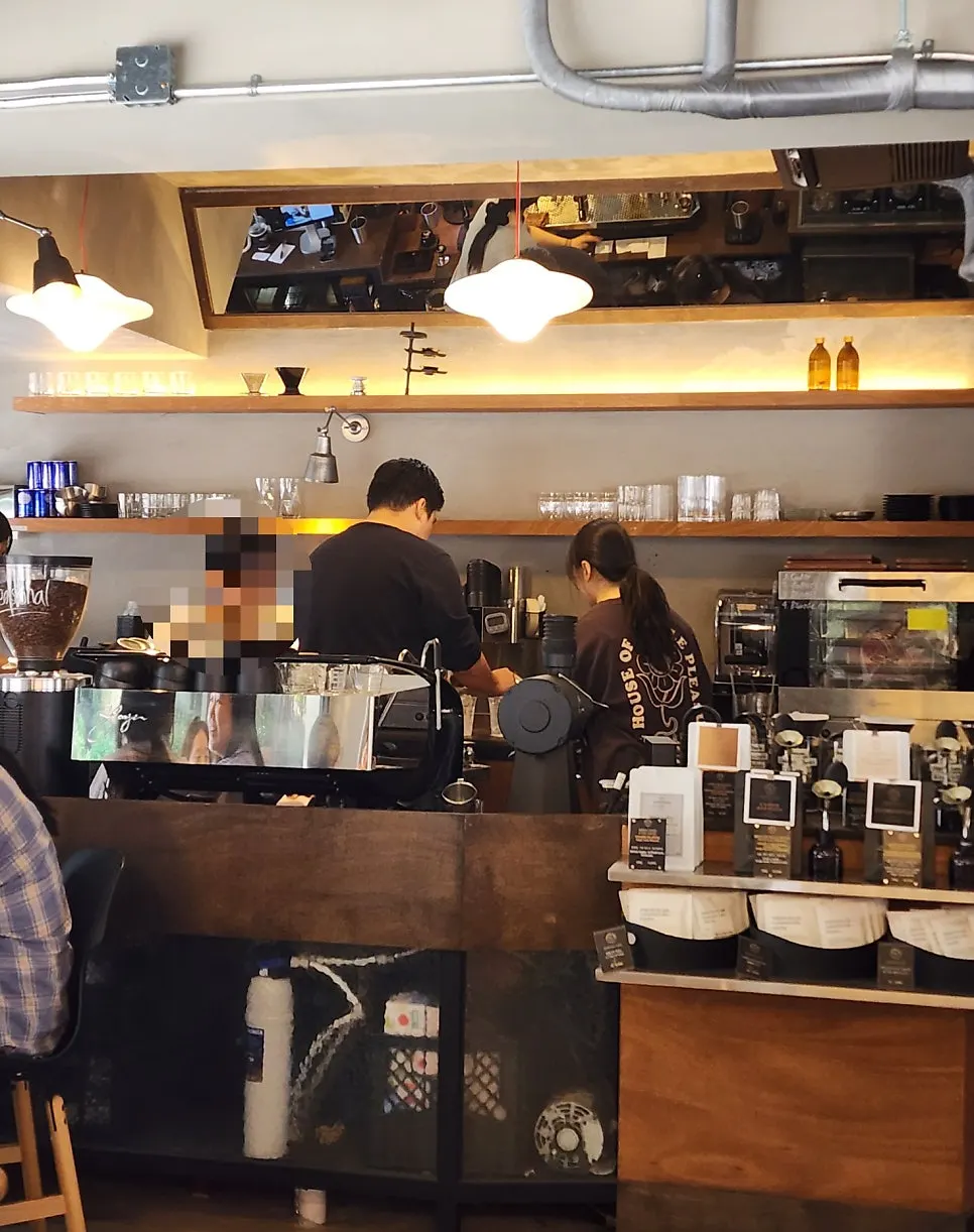 Café interior lit by natural light through large windows