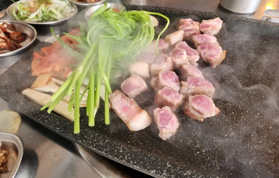 Aged kimchi and minari side dishes