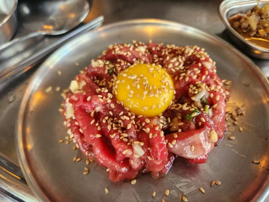 Nutty and tender Korean beef yukhoe