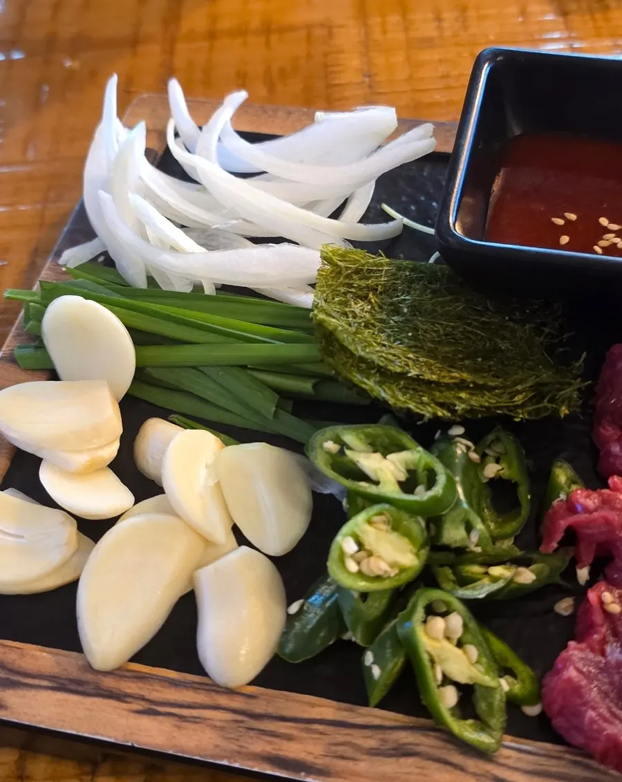 Generous serving of Korean beef yuk sashimi