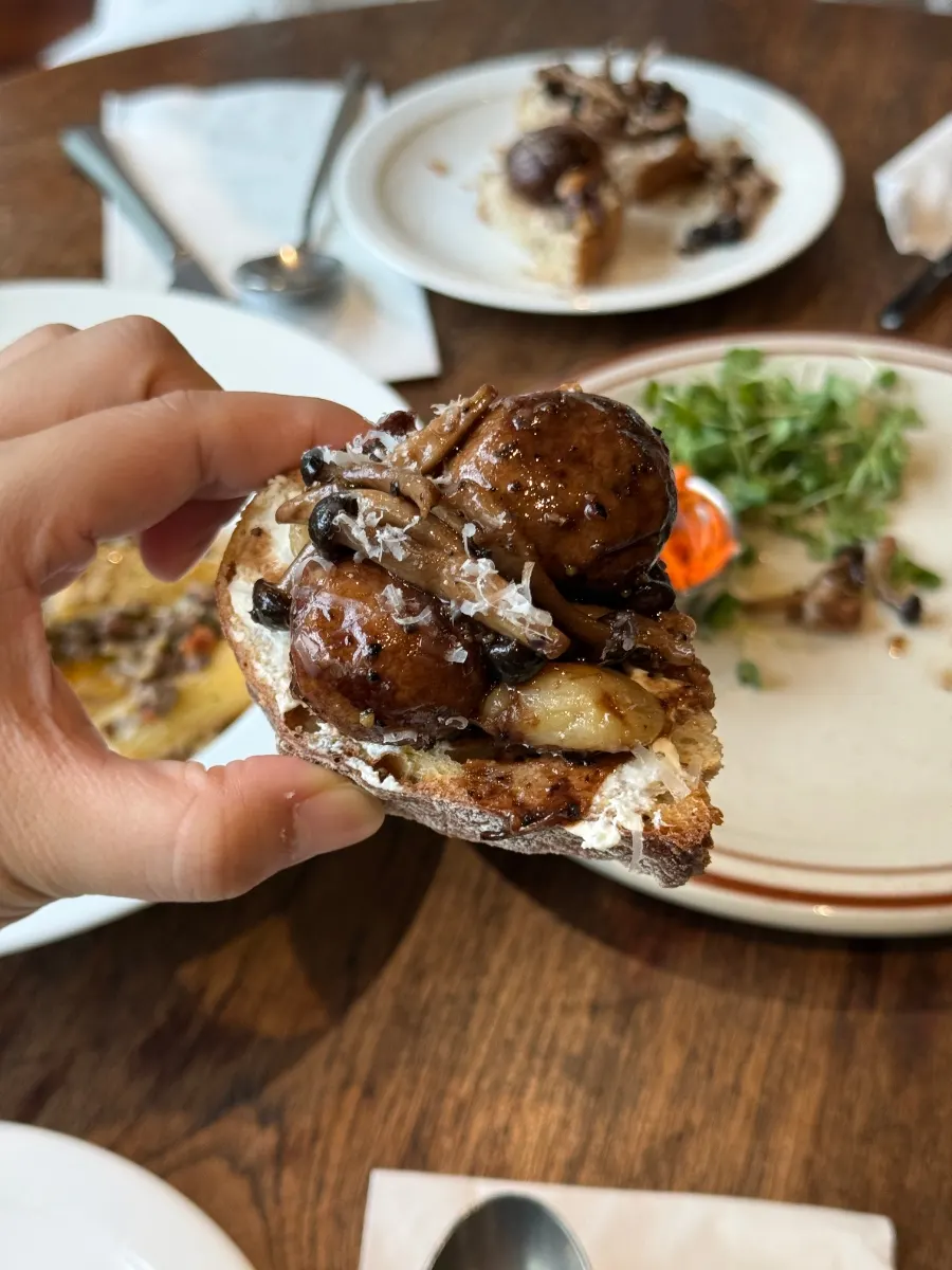 Cross-section of the truffle mushroom balsamic open sandwich