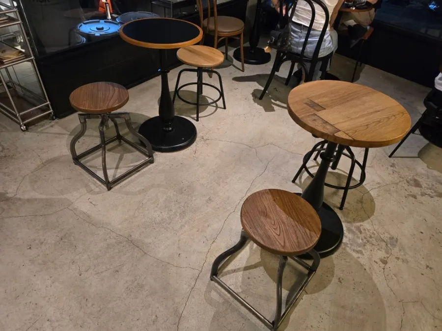 Coffee brewing tools seen from the bar seats