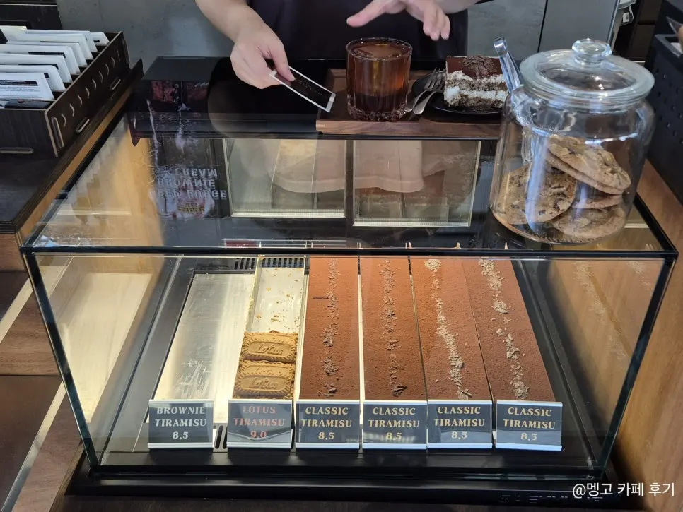 Tiramisu in the dessert display case