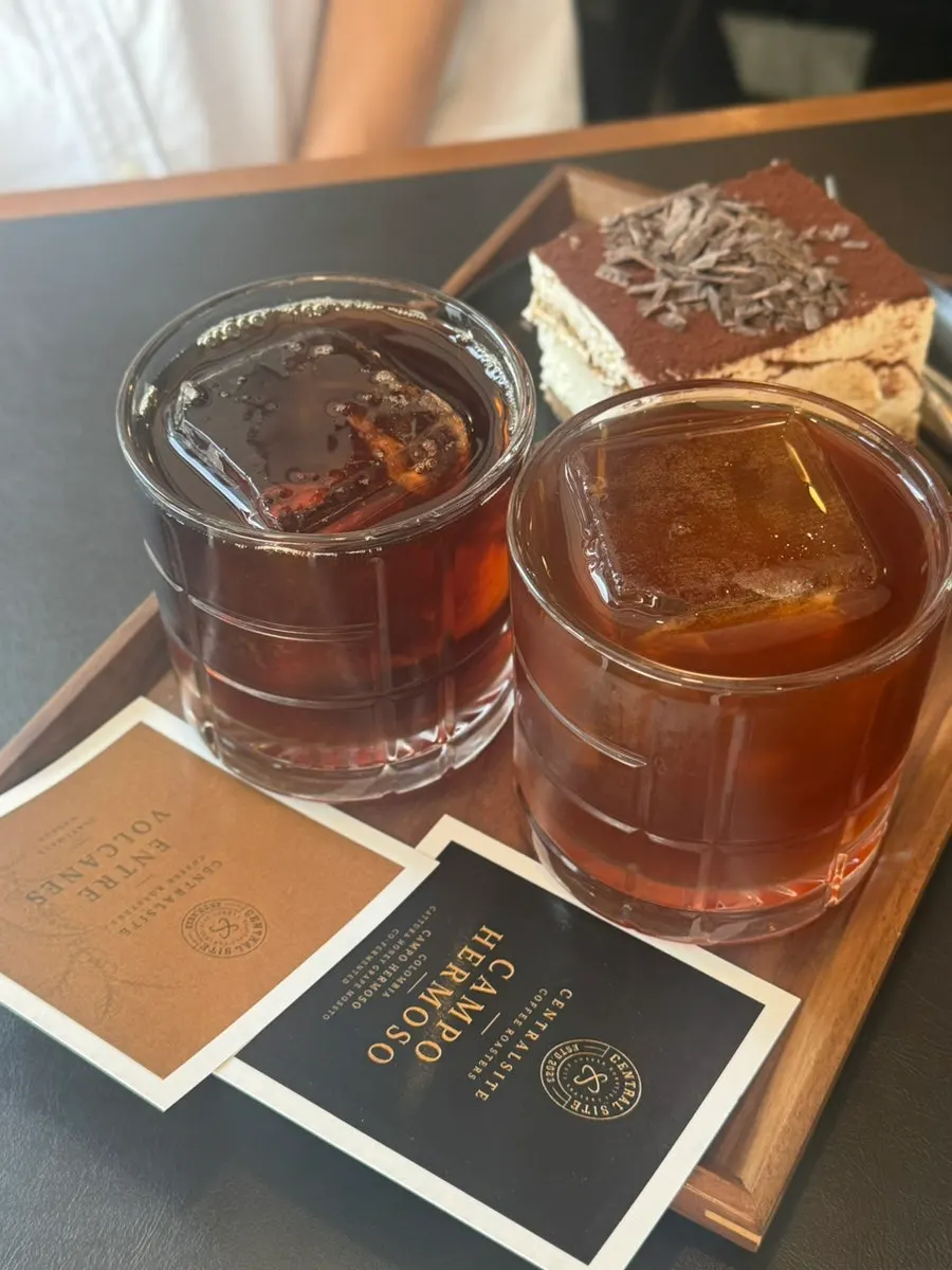Iced drip coffee with a large square ice cube