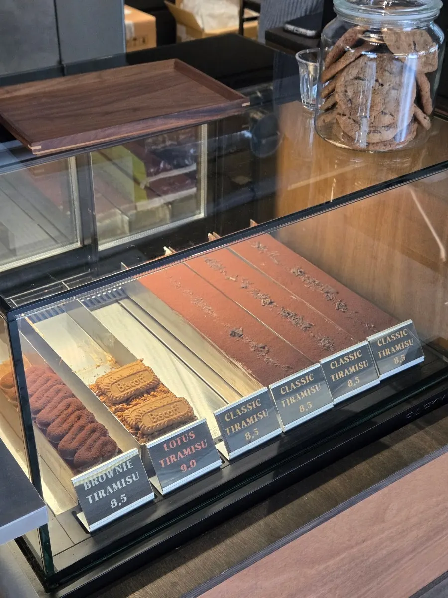 Display case showing Central Site's tiramisu varieties