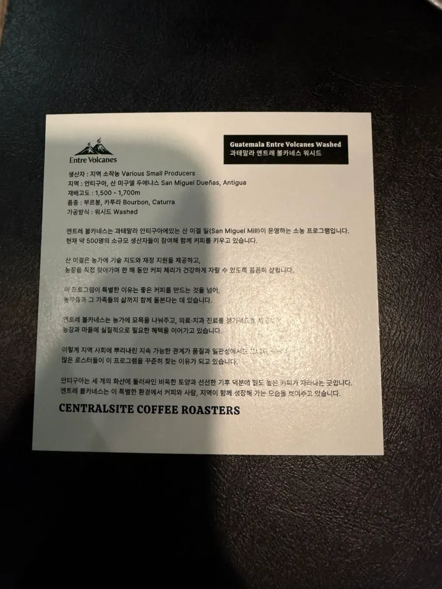 Info card for the Guatemala Entre Volcanes bean