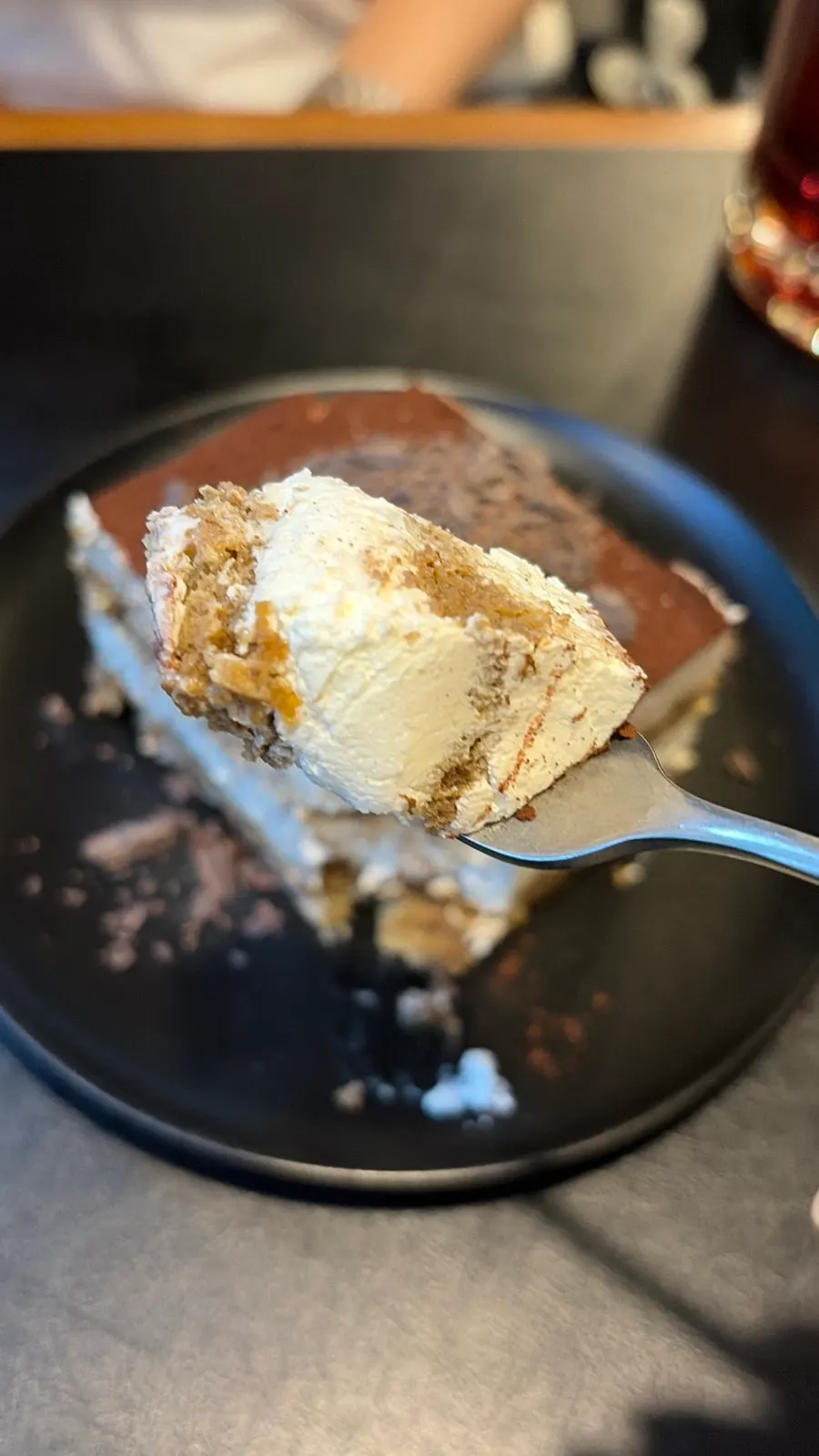 Cross-section of the moist, creamy tiramisu