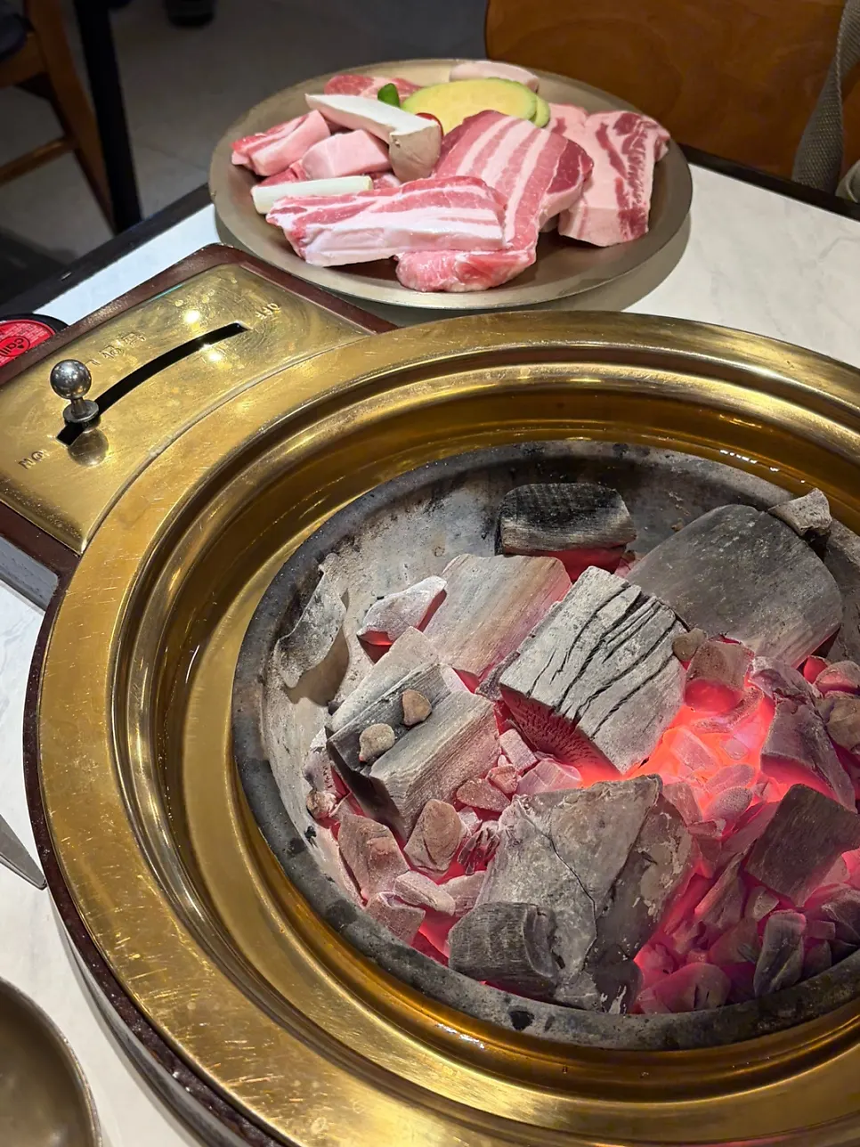 Charcoal after ordering the Pork Geun Set