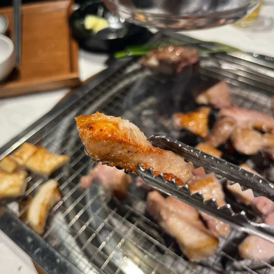 Meat with scallion salad and wasabi