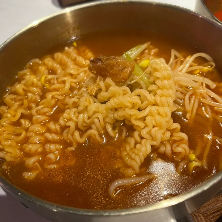 Hangover ramen with bean sprouts and dried pollock