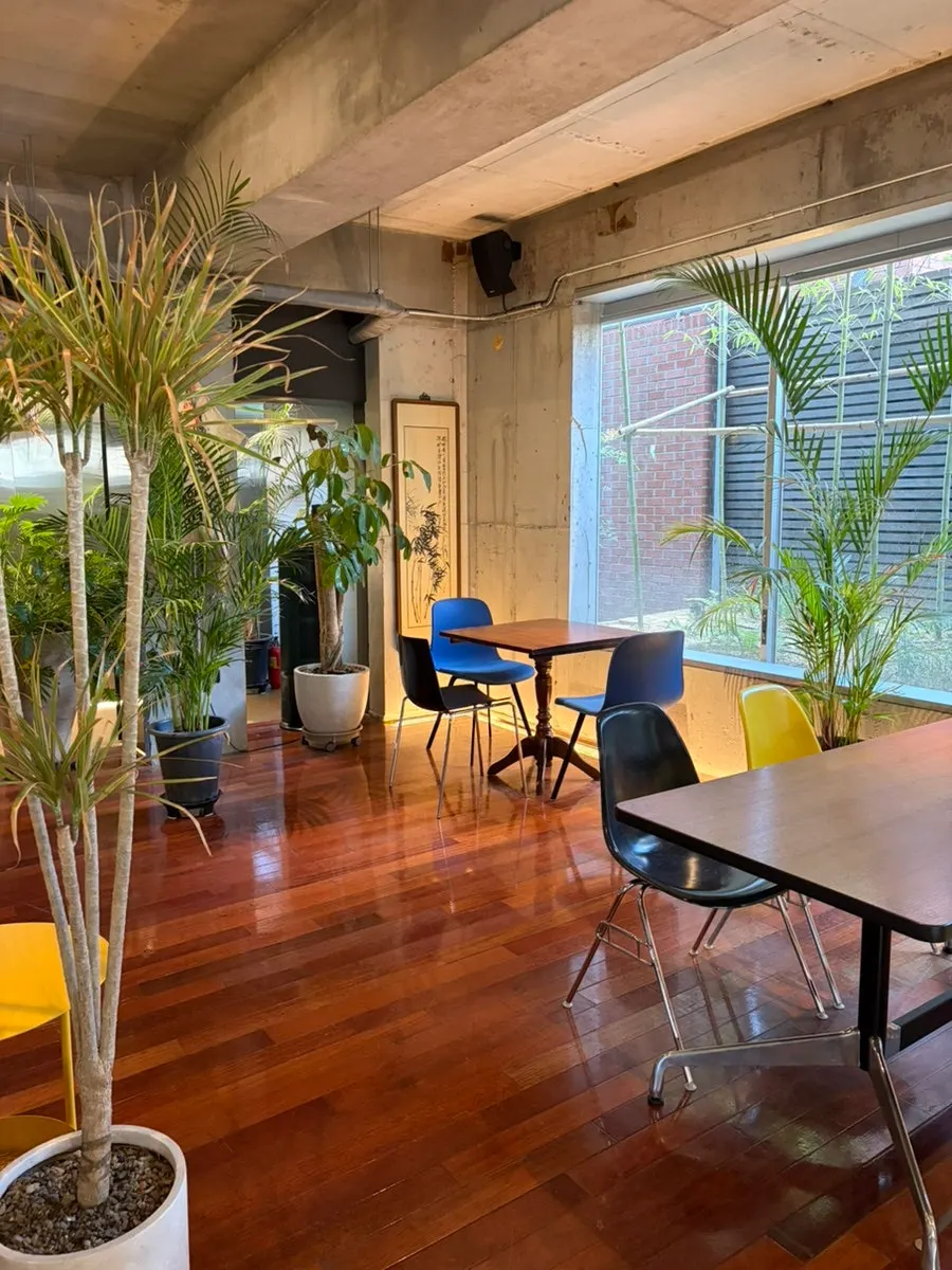 Interior with brightly colored accent furniture