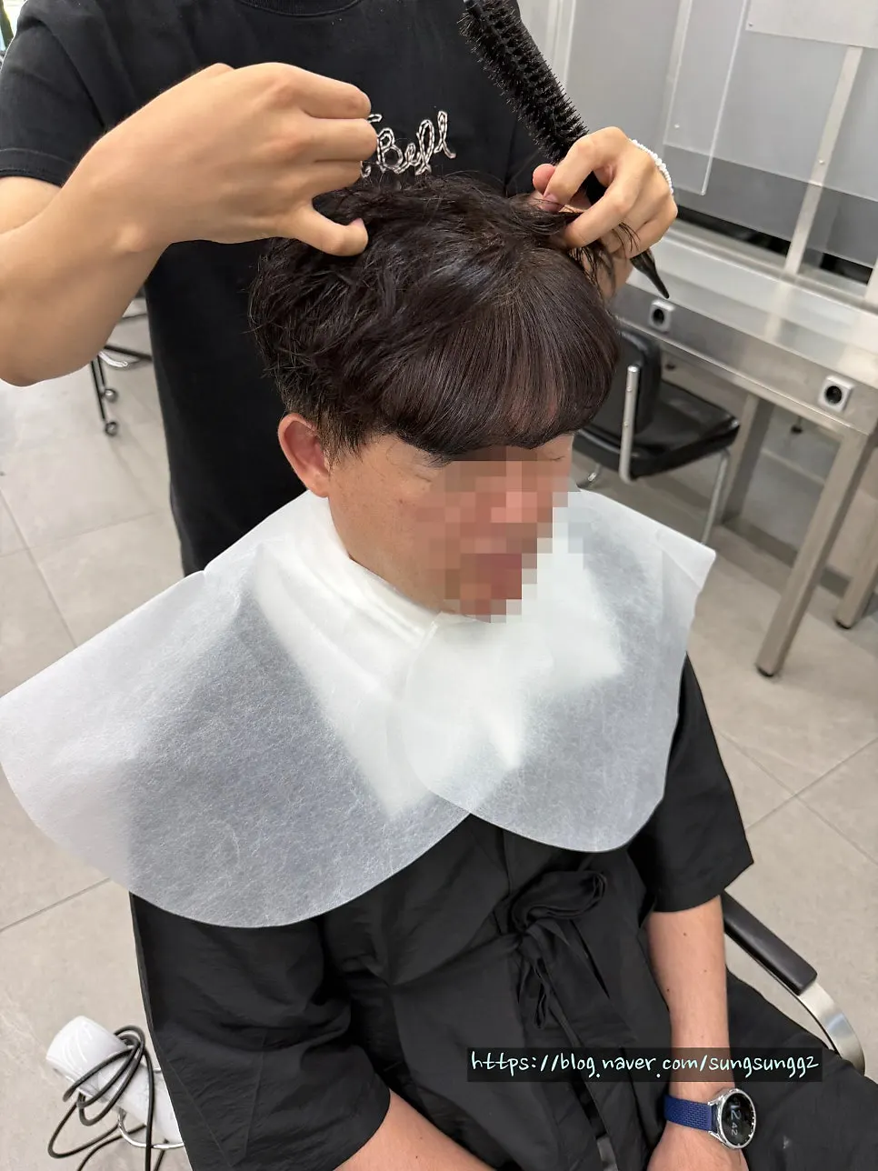Side view of the finished men's texture perm