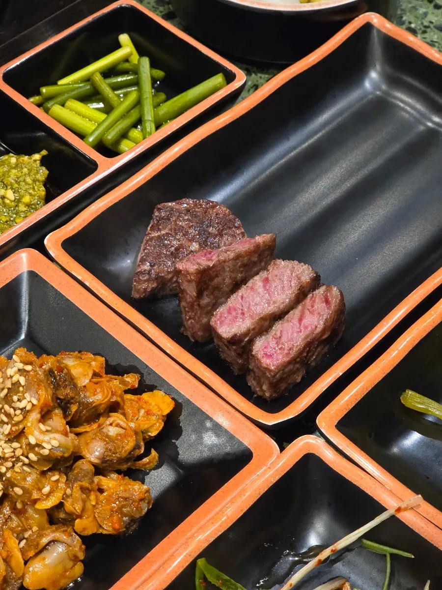 Staff grilling hanwoo sirloin