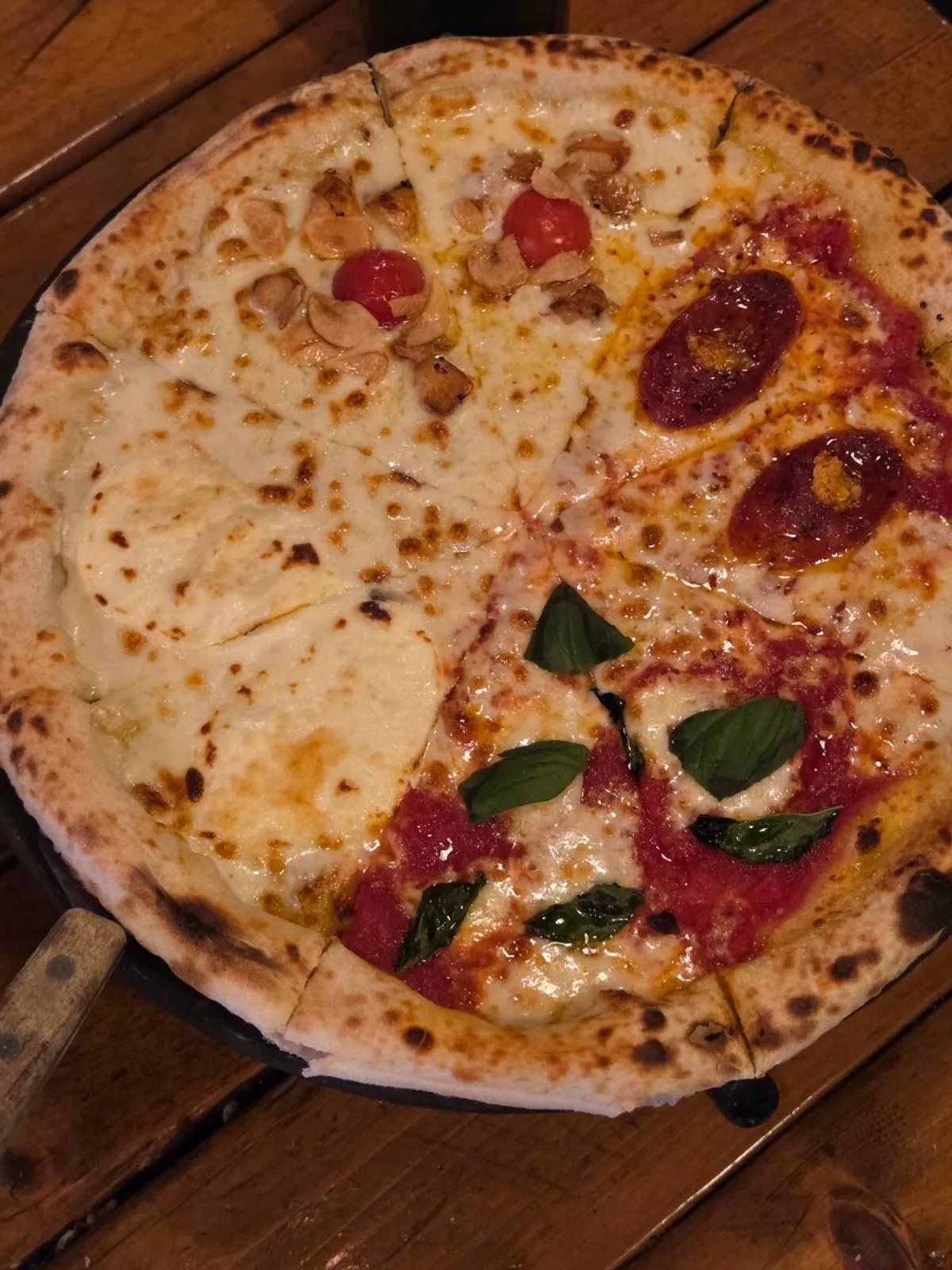 Four-flavor Quattro Stagioni wood-fired pizza