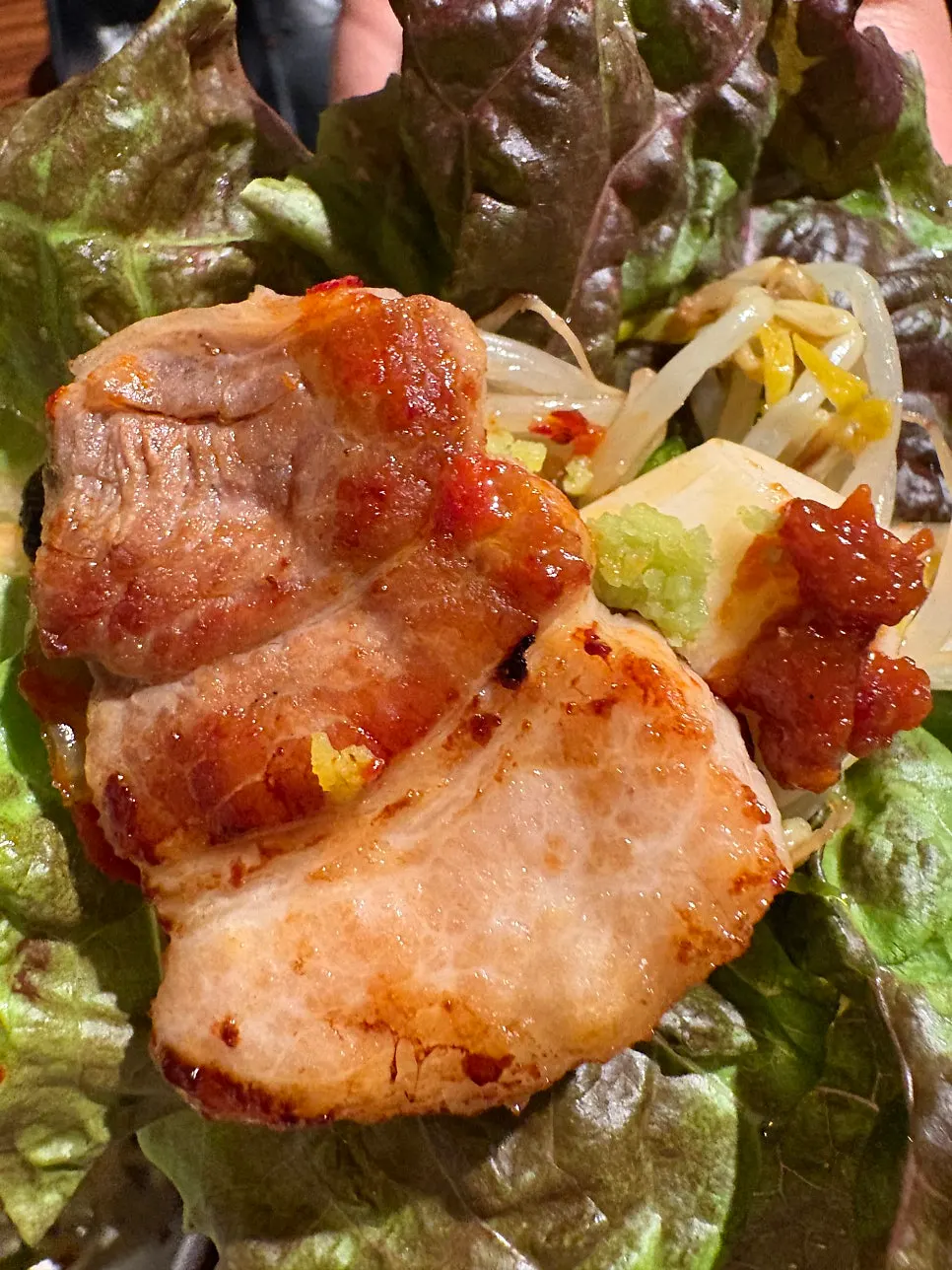 Thick pork belly wrapped with bean sprout pickle