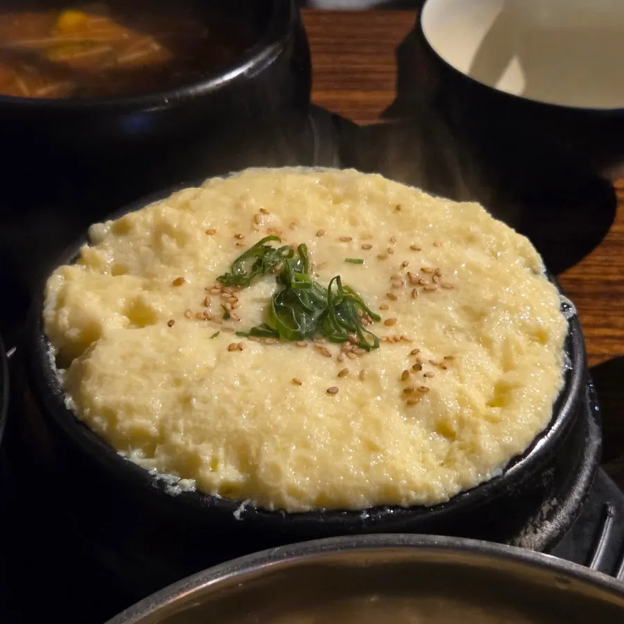 Doenjang jjigae and steamed egg included in the set