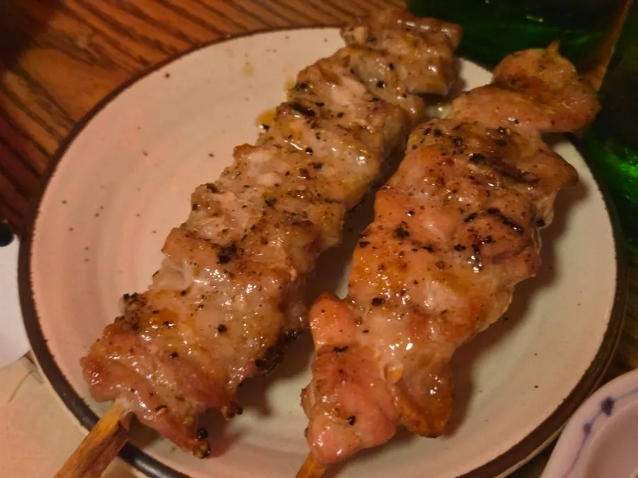 Close-up of a golden-grilled skewer piece