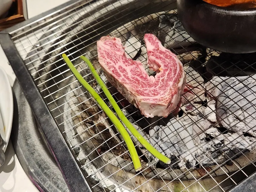 Hanwoo doenjang stew in a hot pot
