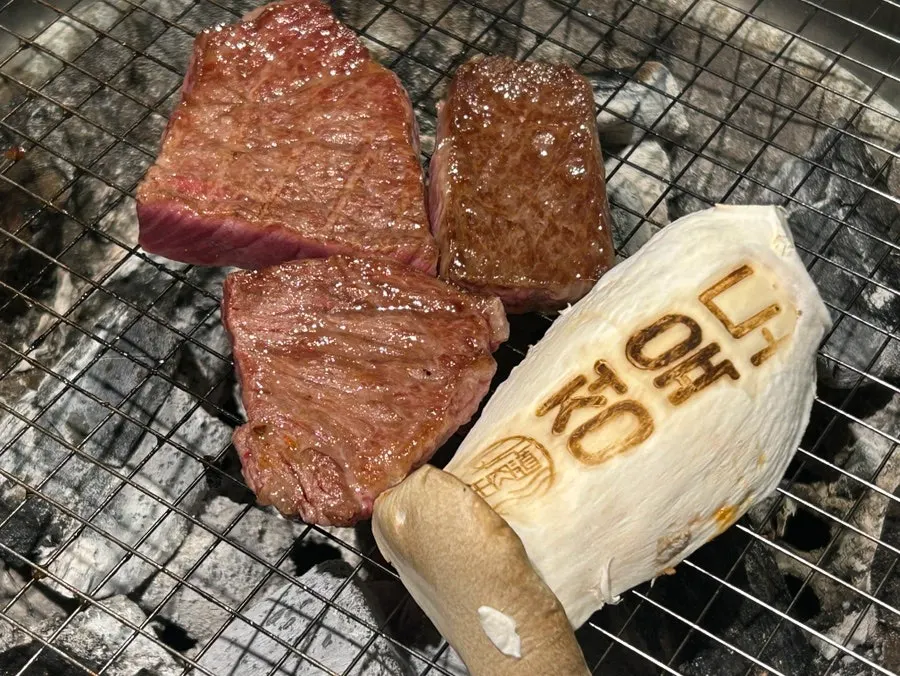 A grilled piece of hanwoo sirloin cap