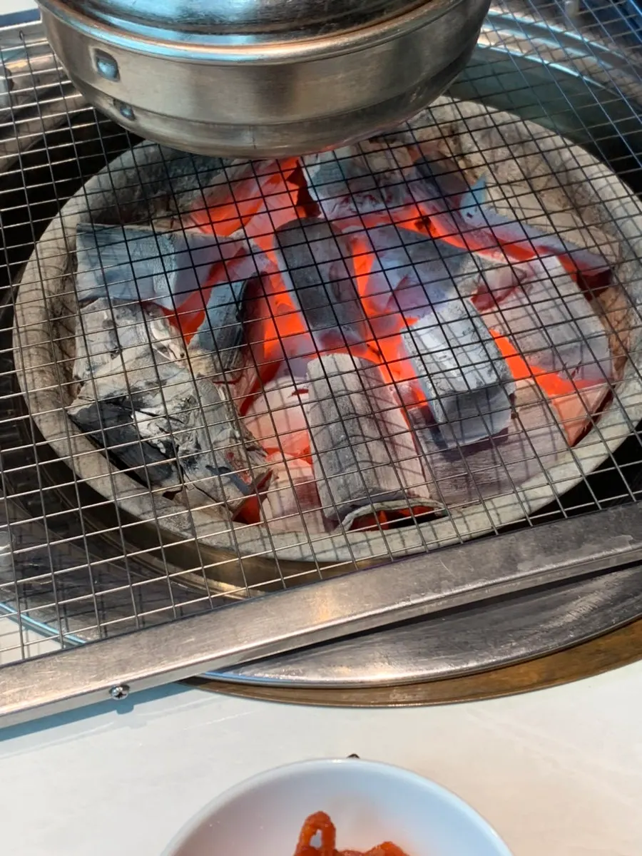 Charcoal placed in the grill