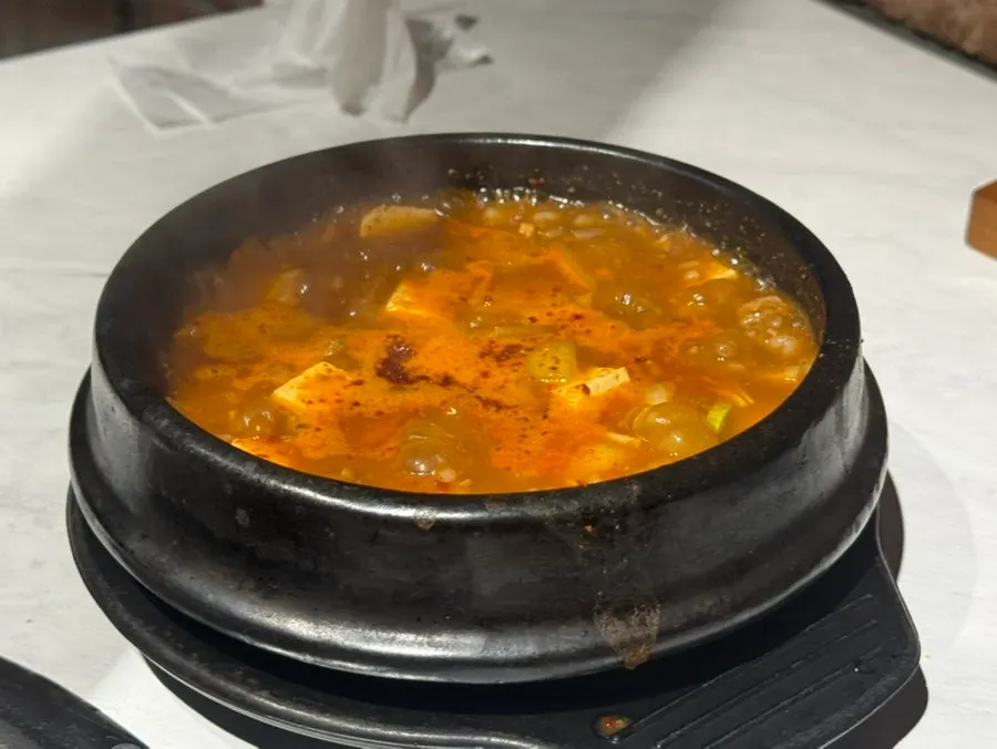 Stone pot of hanwoo doenjang rice with beef and tofu