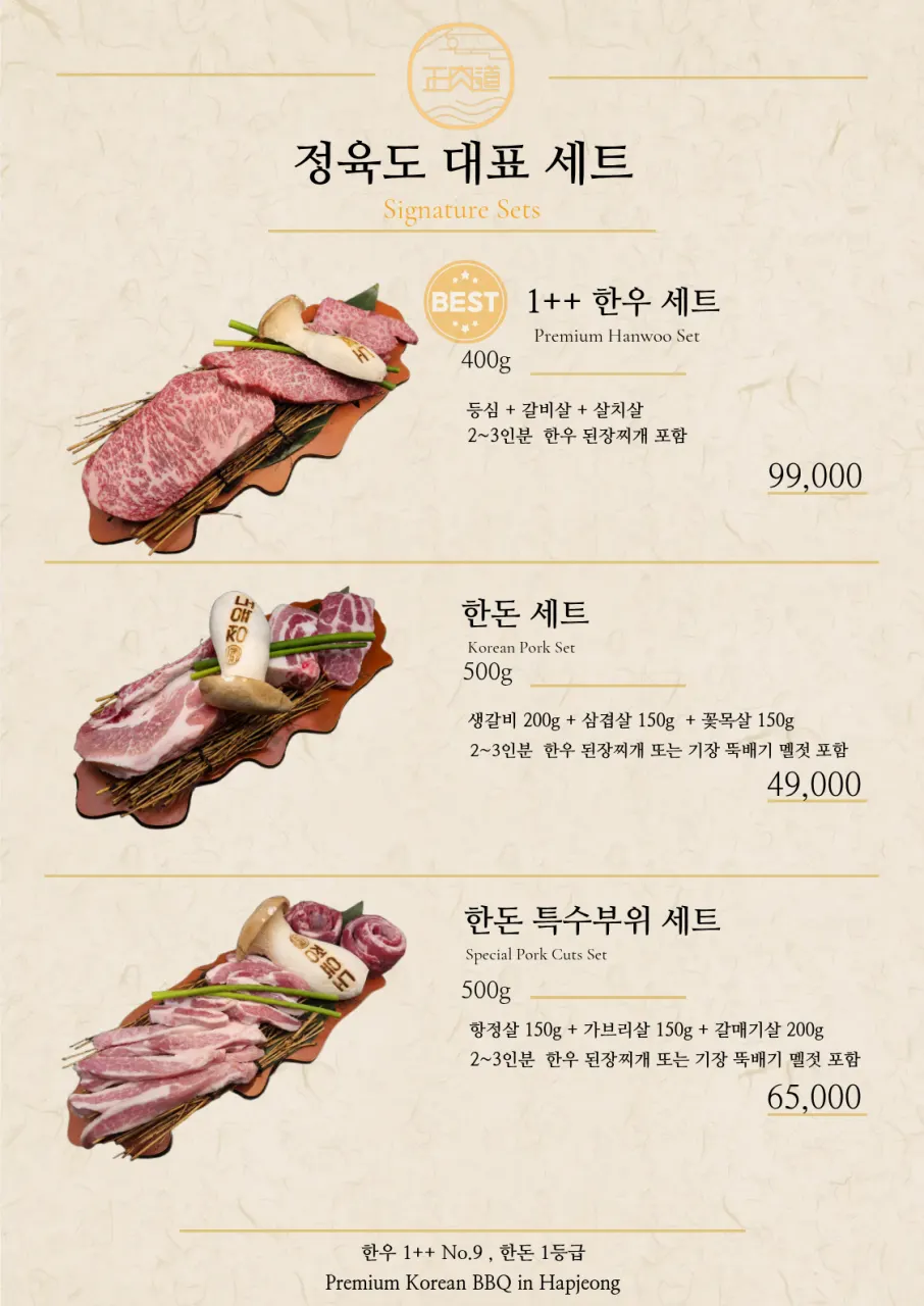 Jeongyukdo menu board